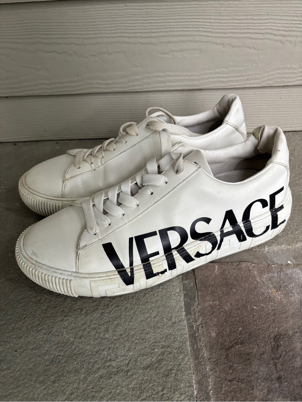 Versace White Spellout Runway Sneakers